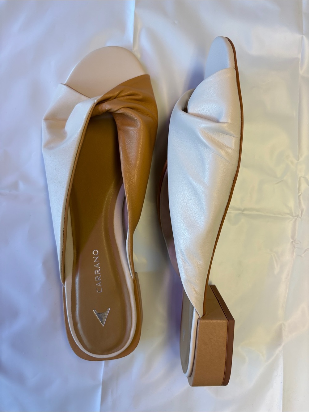 Carrano Two-Tone White and Tan Twisted Leather Mule